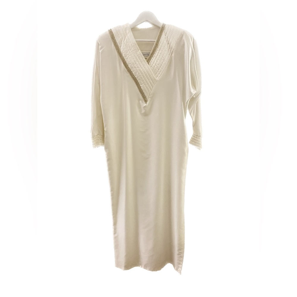 Vintage white silk peignoir with crystal rhinestone neck